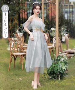 大人 | パーティードレス 結婚式 服装 ドレス フォーマル ワンピース 韓国 ミモレ丈 体型カバー 顔合わせ お呼ばれ 20代 女の子 可愛い 袖あり 30代 40代