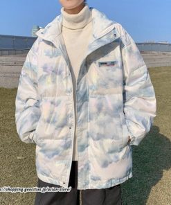 ダウンジャケット | ダウンコート 中綿コート メンズ 絞り染め カッコウイイ フードなし 厚手 秋 冬 暖かい コーデ 大きいサイズ コート スタンドカラー ゆったり 中綿 カジュアル