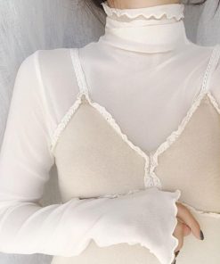 シャツ・ブラウス | ソフトセクシー プチハイネック ブラウス 韓国ファッション [好評につき完売しました]大人気 春 レディース シースルー トップス 透け感 長袖