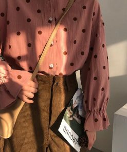 シャツ・ブラウス | 長袖ブラウス レディースシャツ 春物 夏服 羽織り 前開き 可愛い ドット柄 フレア トップス 綿麻 女の子 20代30代