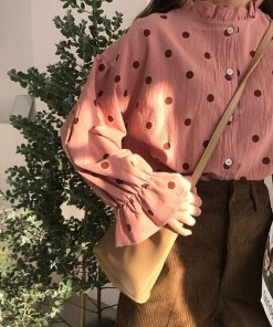 シャツ・ブラウス | 長袖ブラウス レディースシャツ 春物 夏服 羽織り 前開き 可愛い ドット柄 フレア トップス 綿麻 女の子 20代30代