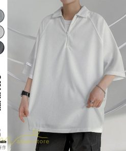 Tシャツ | ポロシャツ メンズ シャツ トップス 半袖 無地 シンプル カジュアル 夏新作 大きいサイズ 黒 白 ゆったり サマーシャツ ファスナー 大きいサイズ 体型カバー
