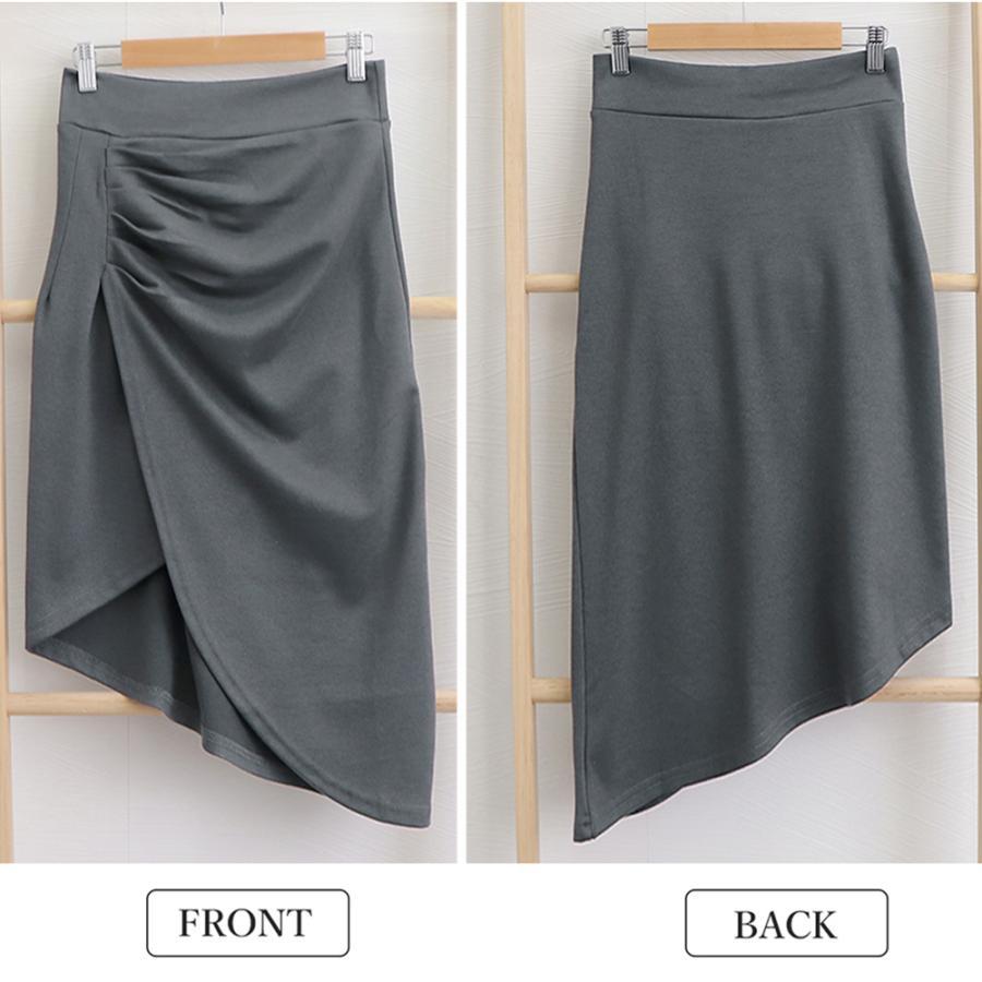 タイトスカート | ウールライク ギャザースカート 不規則裾
