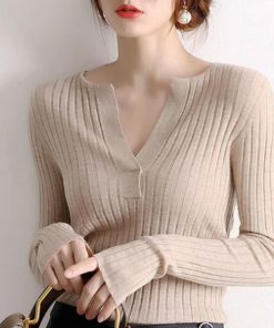 ニット・セーター | 大人可愛い ニットトップス きれいめ シンプル リブニット重ね着 長袖 カットソー Vネック オフィスカジュアル ニットセーター