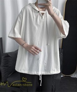 Tシャツ | トップス メンズ カットソー パーカー フード付き カジュアル 無地 7分丈 ゆったり 大きいサイズ 20代 30代 夏新作 ルームウェア 体型カバー シンプル