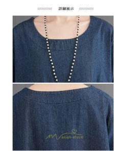 デニムワンピース | ワンピース デニム レディース 40代 ロング チュニック 長袖 ゆったり かわいい 大きいサイズ 藍 大きいポケット 体型カバー