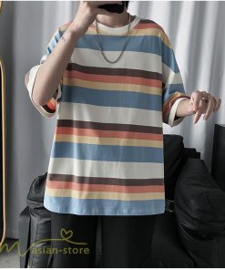 Tシャツ | カットソー メンズ ストライプ カジュアルクルーネック 5分袖 ワイドトップス メンズスタイル カッコウイイ 夏服 上品 日常感