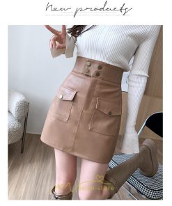 スカート | ミニレディース レザー タイトハイウエスト ポケット インナーパンツ付き ハイウエスト 韓国ファッション フェイクレザー