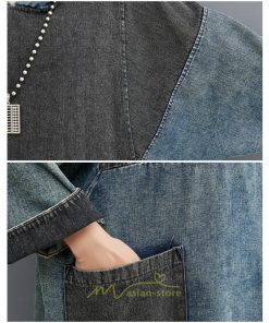 デニムワンピース | ワンピース デニム レディース 40代 ロング チュニック 長袖 ゆったり 体型カバー フード付き ポケット 切り替え 大きいサイズ