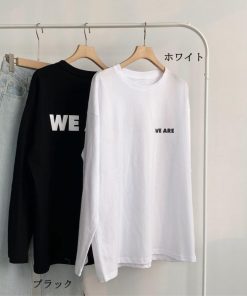 Tシャツ・カットソー | レディーストップス 英字ロゴ 体型カバー 韓国 Tシャツ ゆったり 長袖カットソー