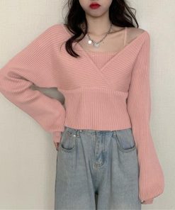 ニット・セーター | ニットトップス レイヤード風 韓国風
