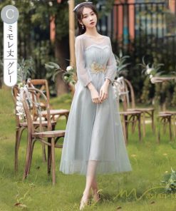 大人 | パーティードレス 結婚式 服装 ドレス フォーマル ワンピース 韓国 ミモレ丈 体型カバー 顔合わせ お呼ばれ 20代 女の子 可愛い 袖あり 30代 40代