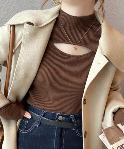 ニット・セーター | ニットトップス 胸開き プチハイネック